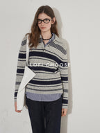 Lofi choose Soft Acrylic Wool Blend Striped Polo Collar Loose Fit Office Knitwear Sweaters