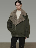 unspoken Thick Cotton Loose Fit Patchwork Commuter Zipper Dark Green Puffer Jackets