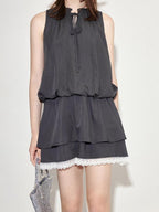 fano Viscose Blend Sleeveless Flared Waist Korean Office Date Off Shoulder Crop Tops