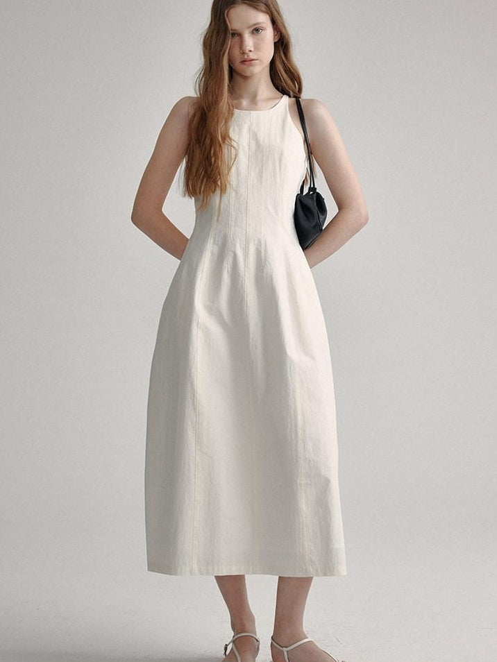 High Waist Sleeveless Minimalist Office A Line Cotton Blend Maxi Dresses