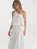 someone sometimes Soft Cotton One Shoulder Crop Ages 18 25 Milk White Matching Top & Skirt Sets