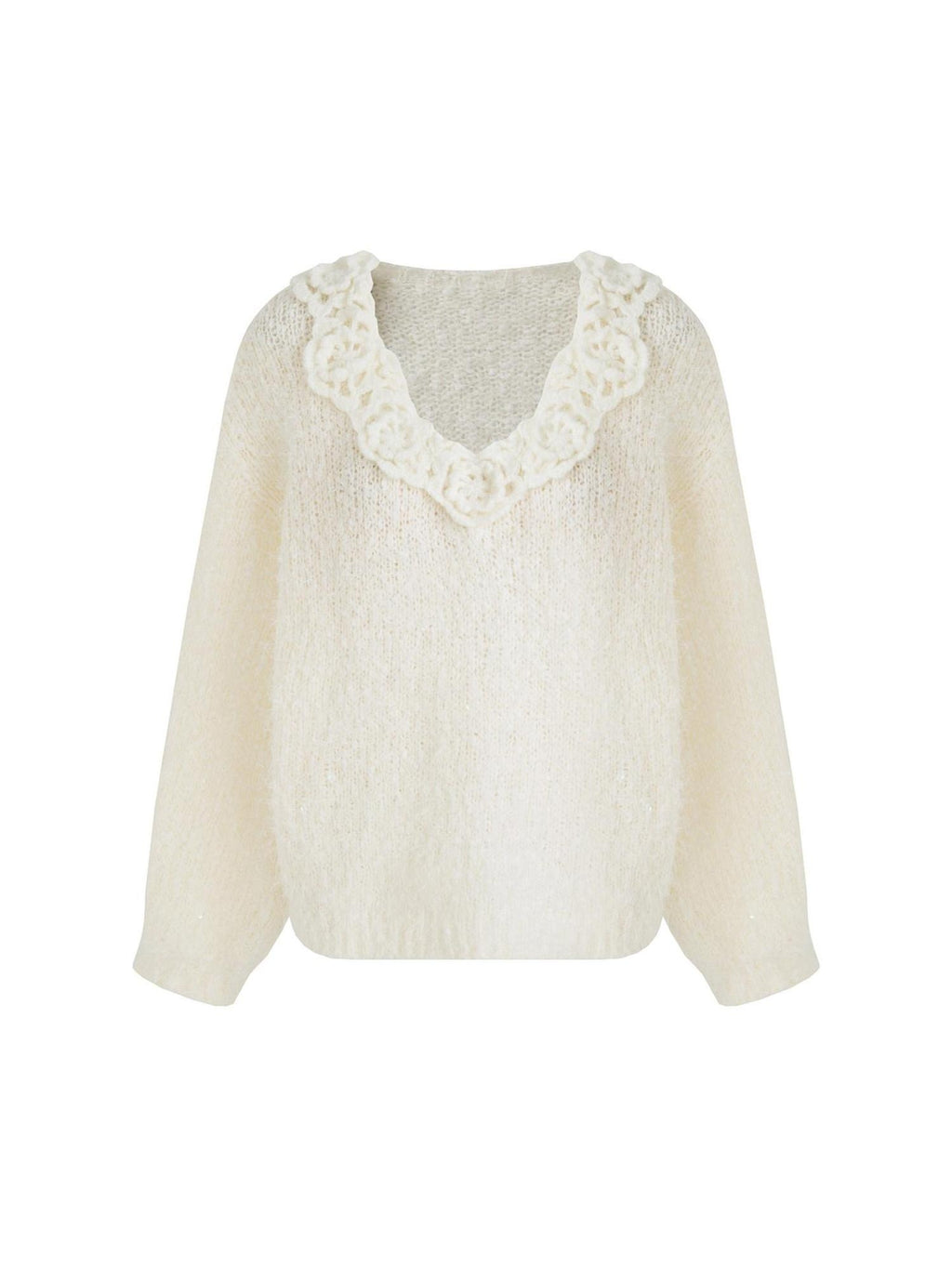unspoken Cozy Minimal Commuter V-neck Crochet Knit Loose Women Pullover Sweaters