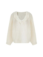 unspoken Cozy Minimal Commuter V-neck Crochet Knit Loose Women Pullover Sweaters