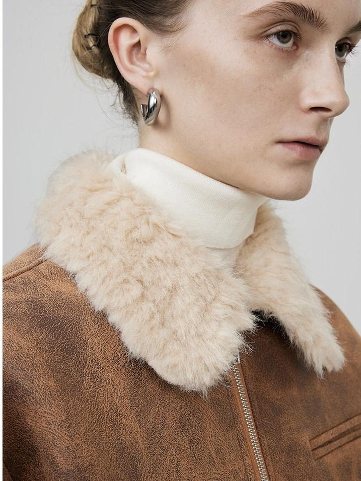 unspoken Faux Fur Lined Oversized Zip Pocket Barn Style Women Khaki Leather Jackets