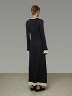 unspoken Slim Waist Colorblock Aline Knit Bell Sleeve Office Women Breathable Maxi Dresses