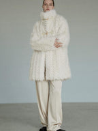 unspoken Ivory High Neck Button Closure Minimalist Workwear Midlength Women Long Coats