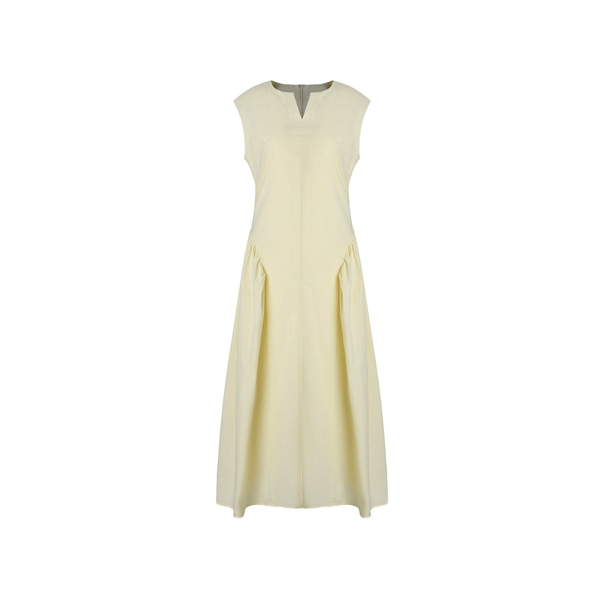 fano_Pure_Cotton_Minimalist_V-neck_Sleeveless_A_Line_Casual_Women_Yellow_Maxi_Dresses_MISSTT