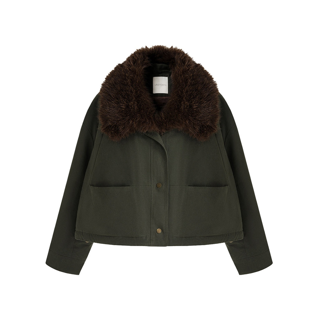 unspoken_Fur_Collar_Short_Single_Breasted_Office_Olive_Green_Long_Sleeve_Cropped_Jackets_MISSTT