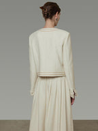 unspoken Cropped V-neck Blazer Tailored Slim High Waist Cotton Office Top & Skirt Sets