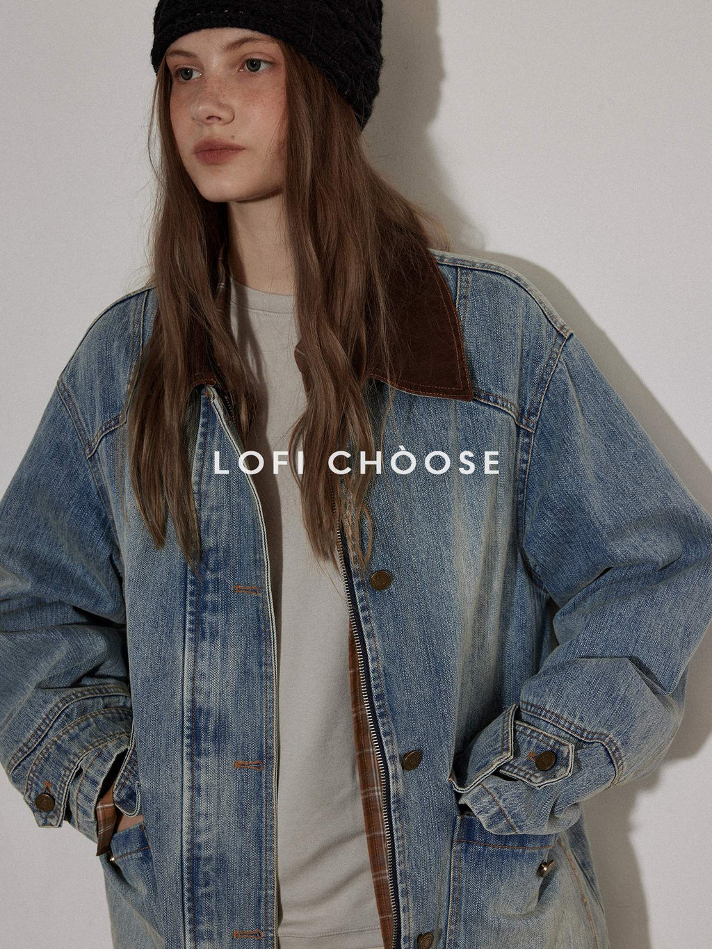 Lofi choose Cotton Colorblock Loose Fit Women Button Midlength Blue Denim Jackets