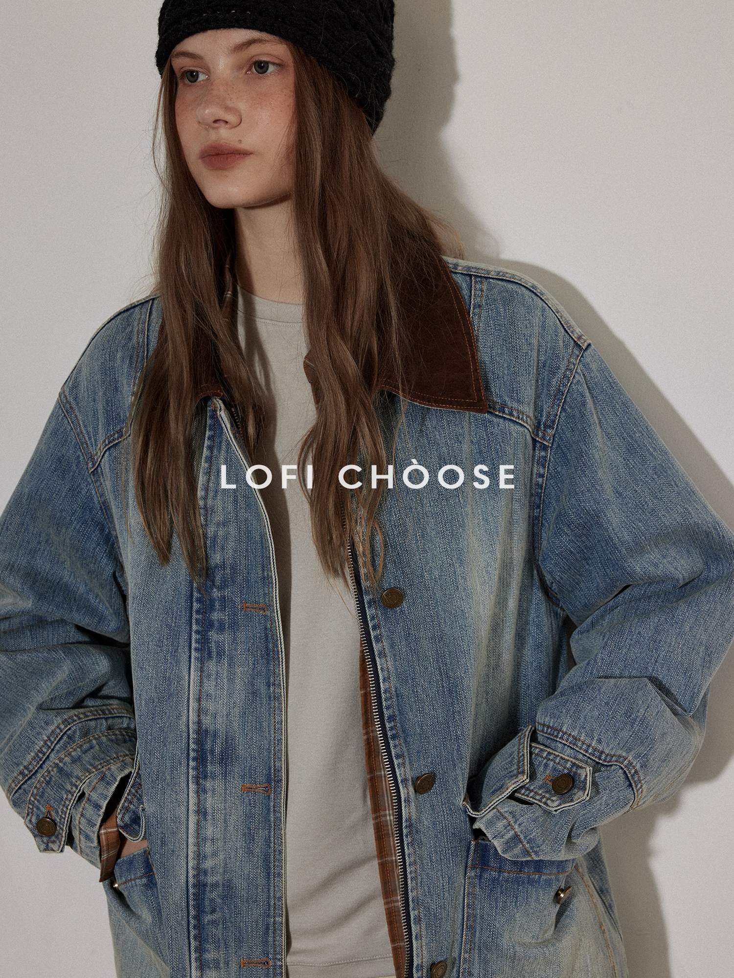 Lofi choose Cotton Colorblock Loose Fit Women Button Midlength Blue Denim Jackets