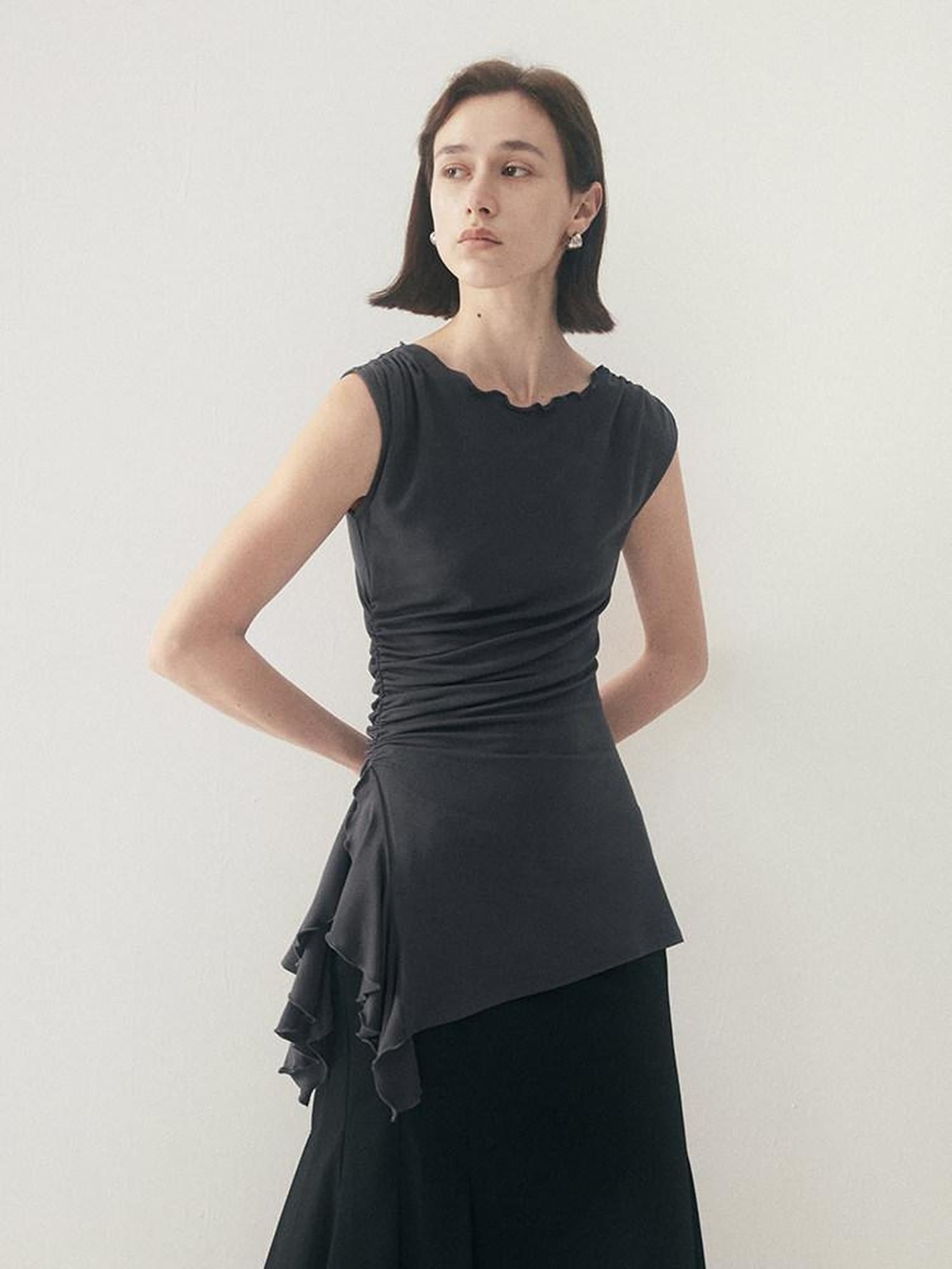 someonesometimes Original Strappy Solid Viscose Stretch Tee Off Shoulder Crop Tops