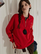 Lofi choose Zippered Polo Collar Relaxed Fit Commuter Long Sleeve Regular Weight Sweatshirt
