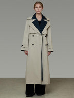 unspoken Minimalist Double Breasted Long Straight Workwear Beige Navy Trench Coats