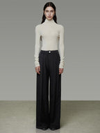 unspoken High Waist Pleated Skin Friendly Breathable Minimal Commuter Black Wide Leg Pants