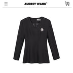audreyyang_Slim_Waist_Fitted_Crew_Neck_Polyester_Women_Black_Gray_Long_Sleeve_Crop_Tops_MISSTT