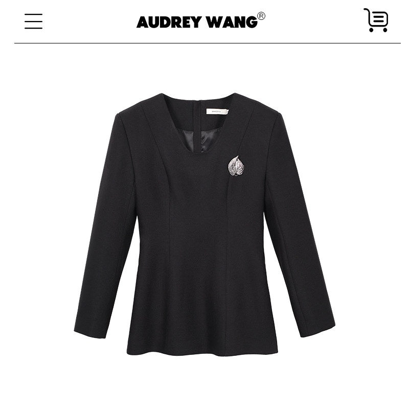 audreyyang_Slim_Waist_Fitted_Crew_Neck_Polyester_Women_Black_Gray_Long_Sleeve_Crop_Tops_MISSTT