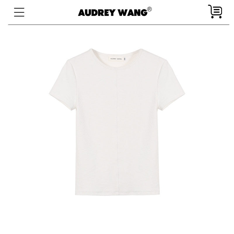 audreyyang_Viscose_Cotton_Slim_Fit_Casual_Round_Neck_Women_Solid_Short_Sleeve_T-Shirts_MISSTT