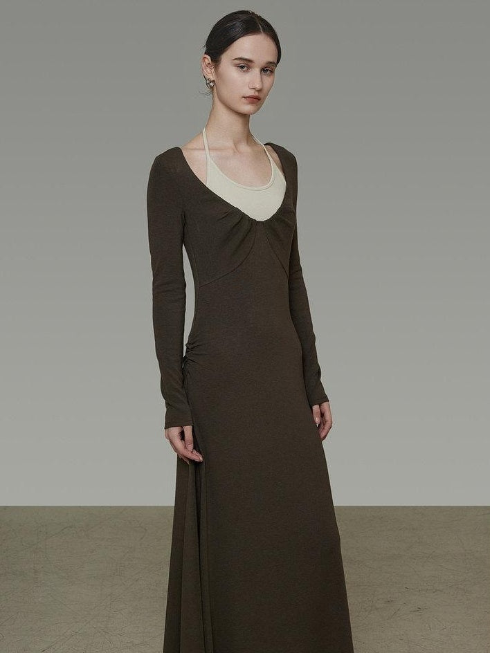 unspoken Breathable Viscose Halter High Waist A Line Knit Office Women Maxi Dresses