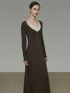 unspoken Breathable Viscose Halter High Waist A Line Knit Office Women Maxi Dresses