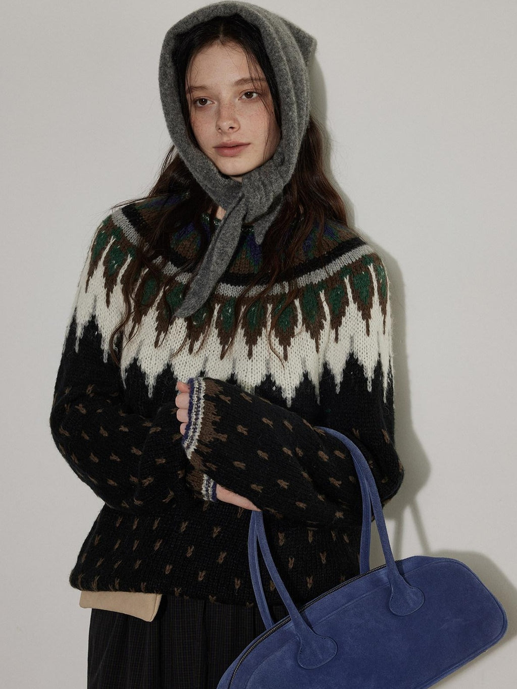 Lofi choose Cozy Thick Oversized Commuter Office Crewneck Black Pullover Knit Sweaters