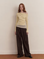 someonesometimes Faux Cashmere Slim Fit Asymmetrical Slant Neck Women Knit Pullover Sweaters