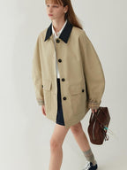fano Khaki Black Contrast Short Cotton Blend Single Breasted Women Trench Coats