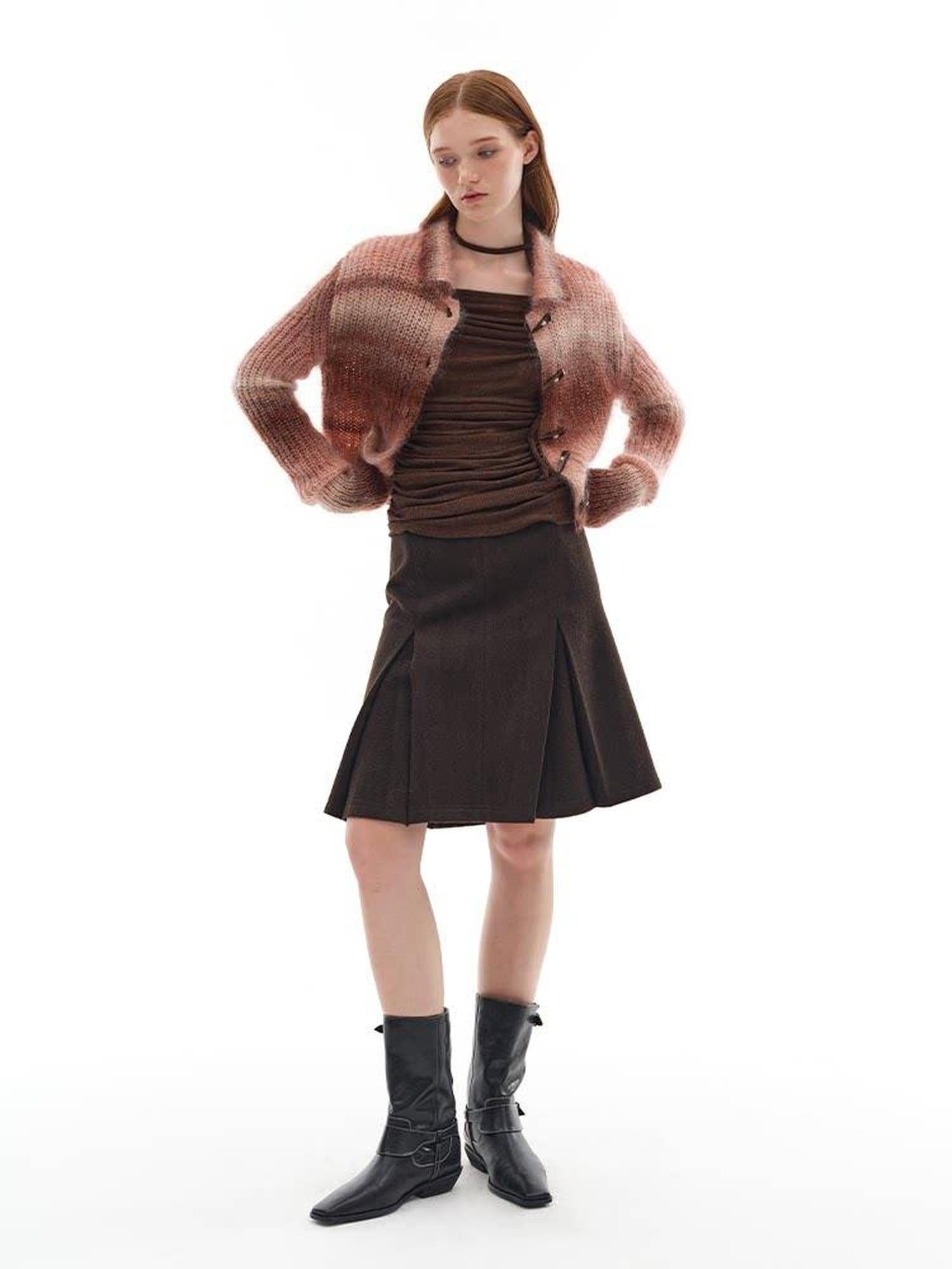 someone sometimes Soft Mohair Blend Lapel Collar Button Front Women Pink Brown Gradient Cardigans