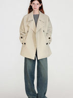 fano Korean Commuter Loose Double Breasted Midlength Women Poly Viscose Trench Coats