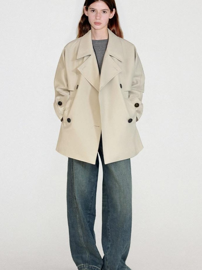 fano Korean Commuter Loose Double Breasted Midlength Women Poly Viscose Trench Coats