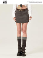 ikyou Shape Retaining Embroidered Casual A Line Low Waist Slim Black Mini Skirts