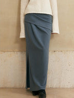 someone sometimes Versatile Lined Knit Slit Straight H Line Mid Waist Women Casual Maxi Skirts