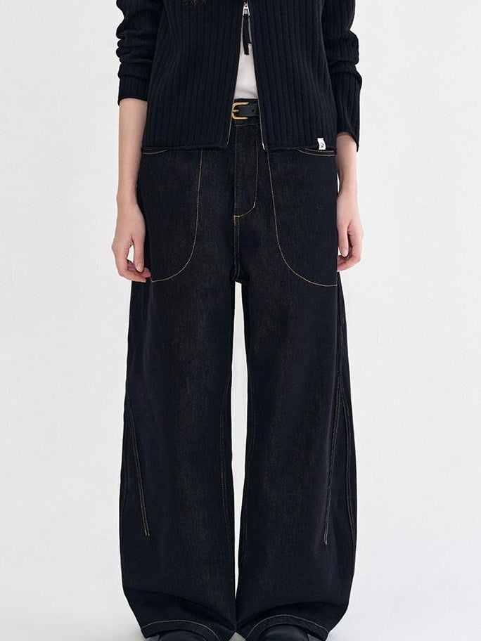 fano Vintage Washed Cotton Loose Natural Waist Casual Women Dark Wide Leg Pants