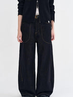 fano Vintage Washed Cotton Loose Natural Waist Casual Women Dark Wide Leg Pants
