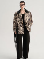 audreyyang Smart Office Natural Waist Zip Fly Polyester Blend Black White Straight Pants