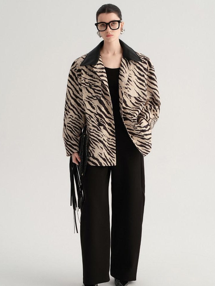 audreyyang Smart Office Natural Waist Zip Fly Polyester Blend Black White Straight Pants