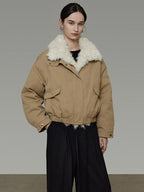 unspoken Thick Cotton Padded Patchwork Cropped Loose Commuter Khaki Puffer Jackets