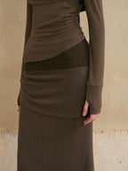 someonesometimes Flattering Mermaid Slim Fit Mid Rise Mocha Brown Knit Viscose Women Maxi Skirts