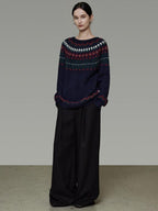 unspoken Warm Jacquard Colorblock Loose Commuter Crewneck Women Acrylic Blend Sweaters