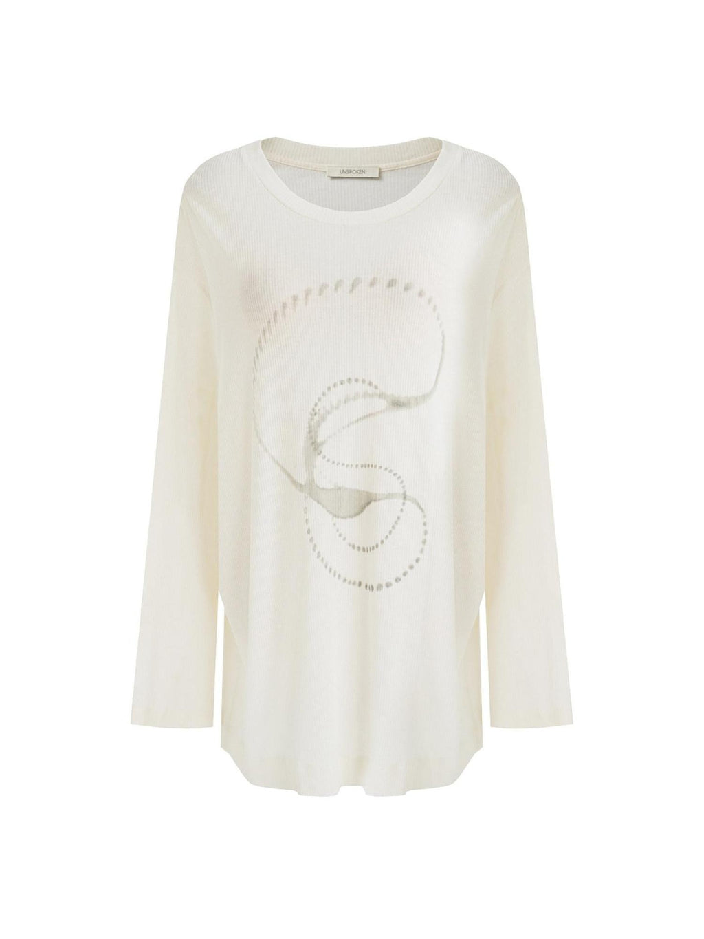 unspoken Lightweight Printed Minimalist Loose Round Neck Women Cream Pullover Sweaters