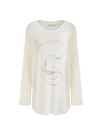 unspoken Lightweight Printed Minimalist Loose Round Neck Women Cream Pullover Sweaters