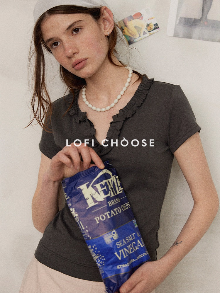 Lofi_choose_Comfortable_V-neck_Slim_Fit_Casual_Women_Dark_Gray_Green_Short_Sleeve_T-Shirts_MISSTT
