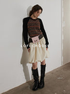 Lofi choose High Waist Irregular Hem Loose Fit Workwear Solid Beige Office Midi Skirts