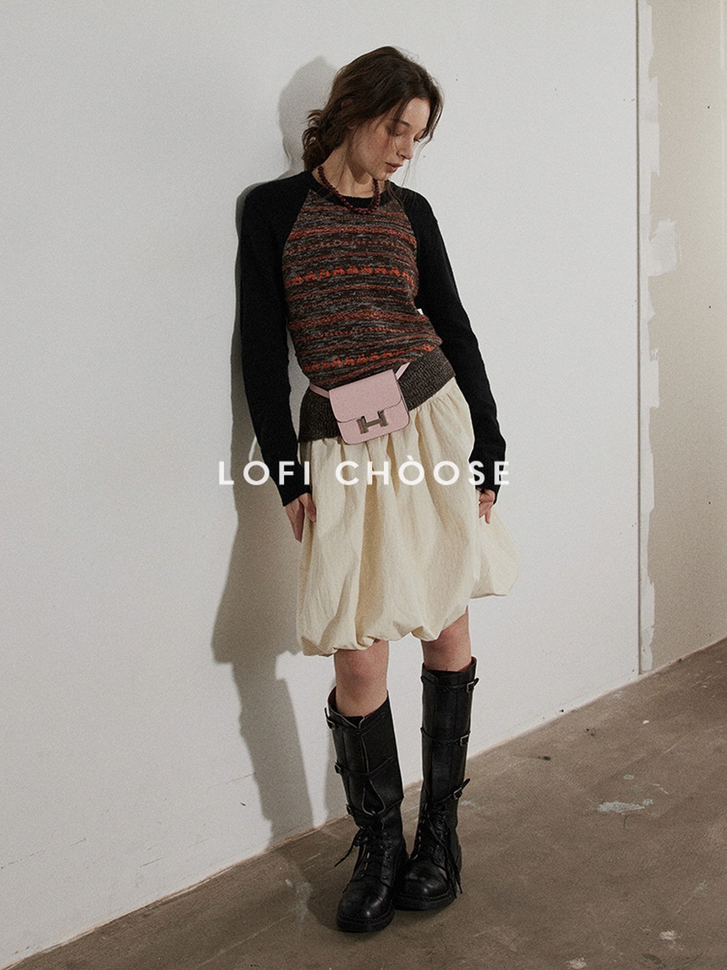 Lofi choose High Waist Irregular Hem Loose Fit Workwear Solid Beige Office Midi Skirts