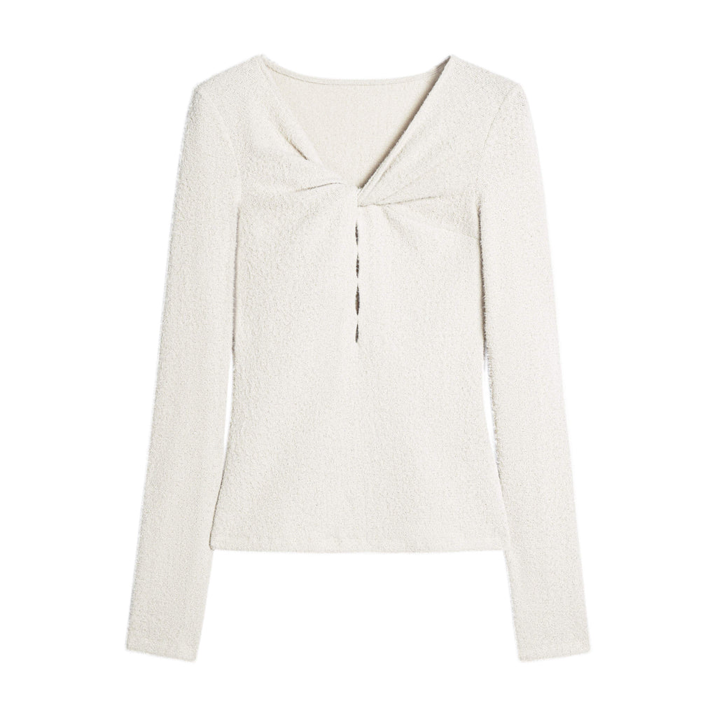 someonesometimes Soft Stretch V-neck Cutout Slim Fit Knit For Women Apricot Long Sleeve T-Shirts
