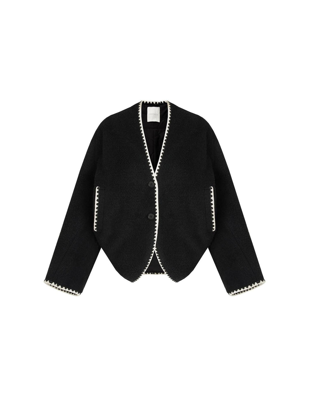 unspoken Minimalist Commuter Tailored Oversized V-neck Short Black Women Wool Coats