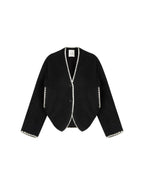unspoken Minimalist Commuter Tailored Oversized V-neck Short Black Women Wool Coats