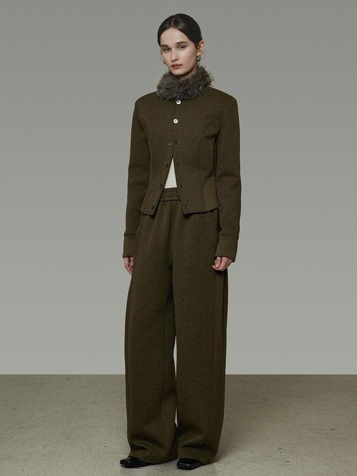 unspoken Breathable Cotton High Waist Minimal Office Heather Green Wide Leg Pants