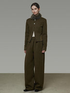 unspoken Breathable Cotton High Waist Minimal Office Heather Green Wide Leg Pants
