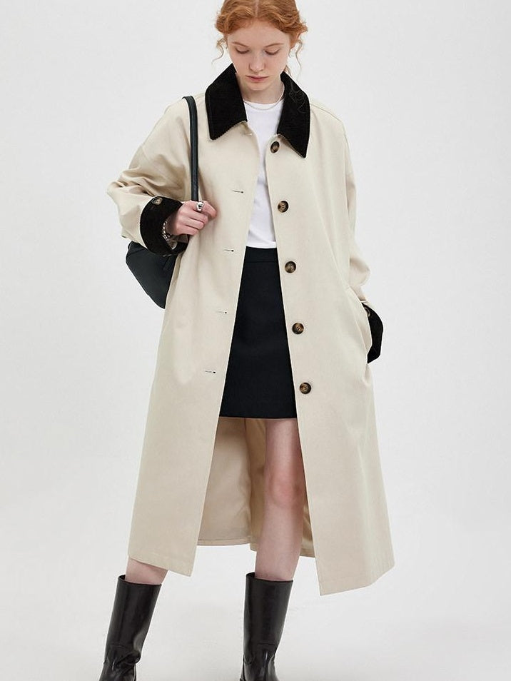 fano Single Breasted Stand Collar Relaxed Fit Women Polyester Lined Trench Coats